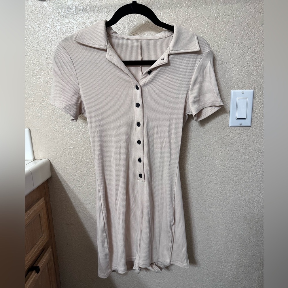 Cream button down romper